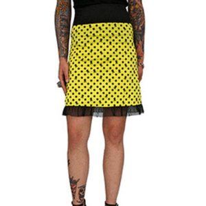 Yellow Pixie Skirt with Black Polka Dot Skull Print